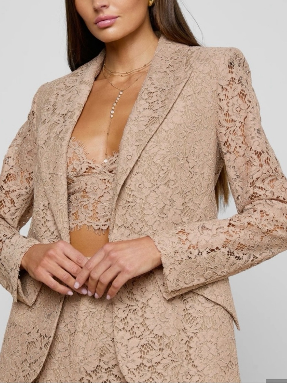 The Limited Taupe Lace Tailored Blazer